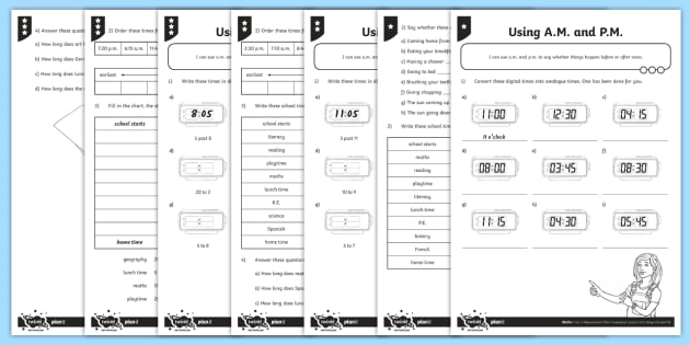 Using AM and PM Differentiated Worksheets (teacher made)