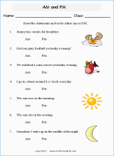 Grade 2 Am/Pm clock Periods math school worksheets for primary and ...