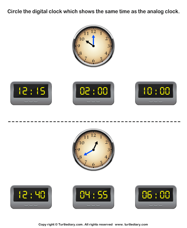 Match the Time | Turtle Diary Worksheet