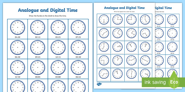 Analogue and Digital Time Activity / Worksheets - Twinkl