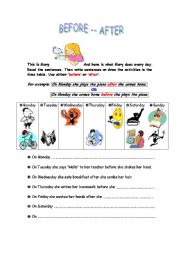 Adverbs of Time - before &  after - ESL worksheet by larei