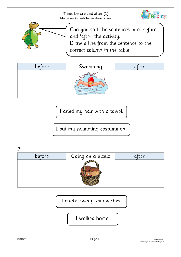 Time: before and after (1) - Time worksheets for Year 1 (age 5-6 ...
