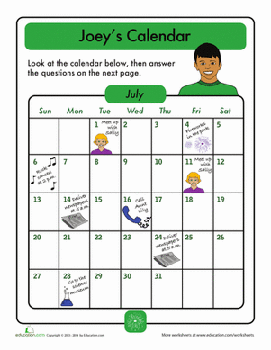 Calendar Challenge: Joeys Month | Worksheet 