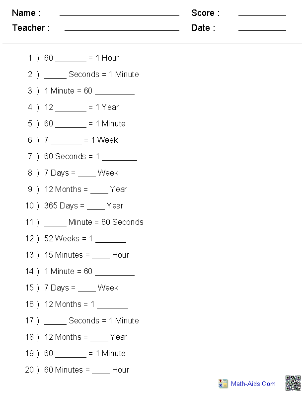 time worksheet class