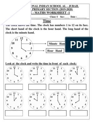 1122020111325AM-CLass 1 Maths Worksheet-Time | PDF