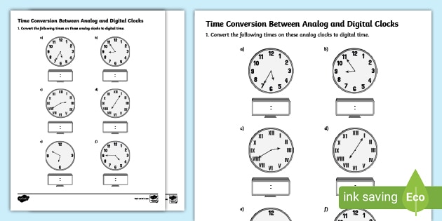 Time Conversion Between Analog and Digital Clocks Activity