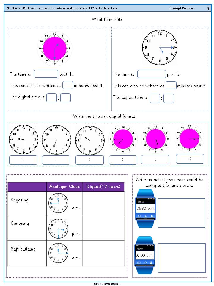 Read, write and convert time between analogue and digital 12 and