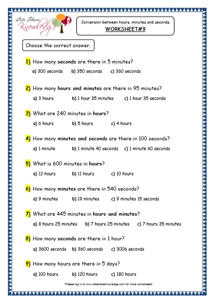 Grade 4 Maths Resources (7.2 Time - Conversion between Hours ...