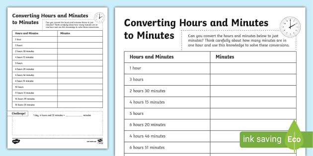 ? Converting Hours and Minutes to Minutes Activity