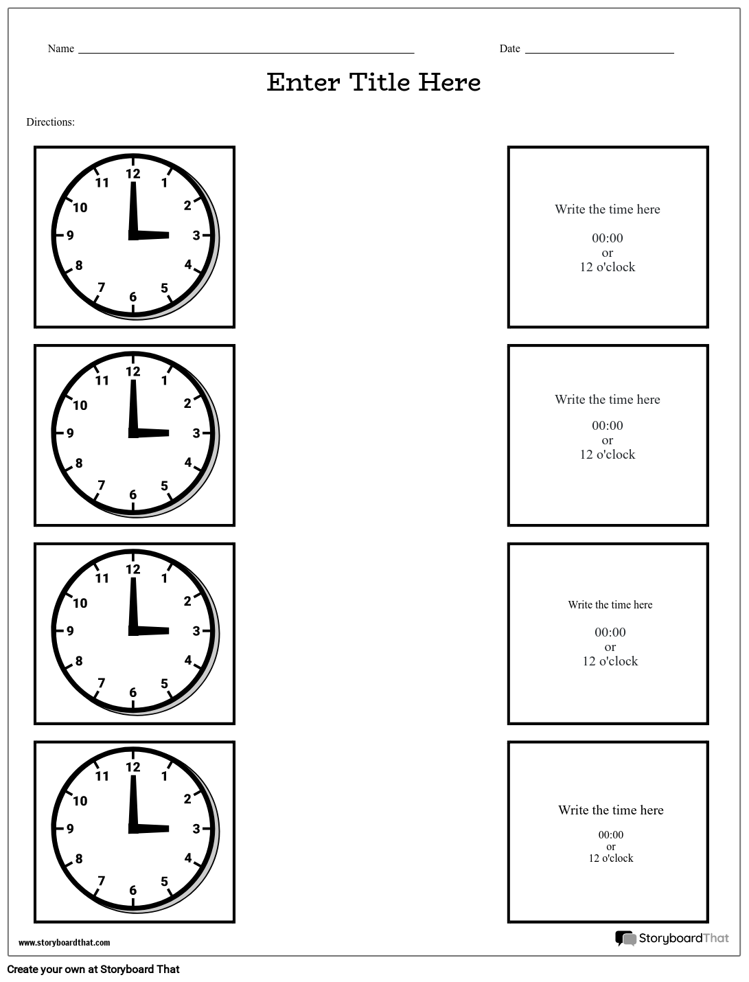 Free Telling Time Worksheets | Create Custom Clock Template