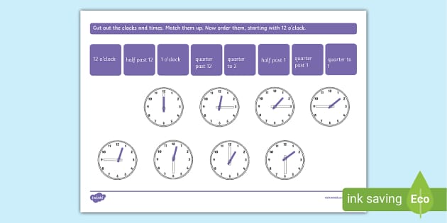 time worksheet cut and paste