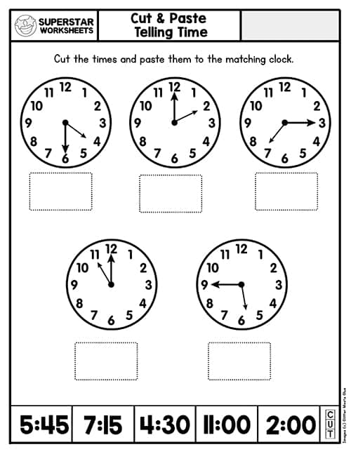 time worksheet cut and stick