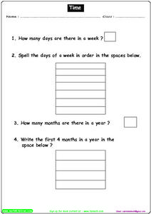 Time: Days and Months Worksheet for Kindergarten - 2nd Grade ...