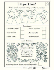 Do You Know?: Days, Months, Minutes, and Hours Worksheet for 1st ...