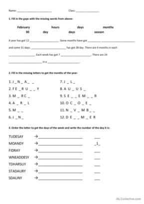 115 Days months English ESL worksheets pdf &  doc