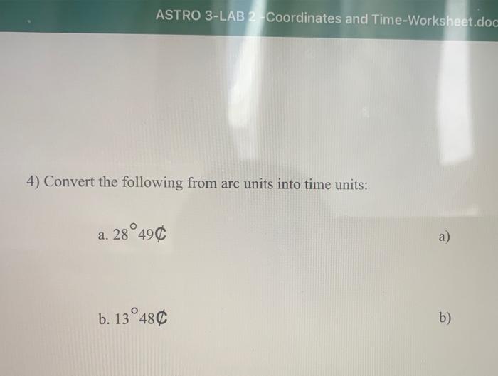 Solved ASTRO 3-LAB 2 Coordinates and Time-Worksheet.doc 4) | Chegg.com