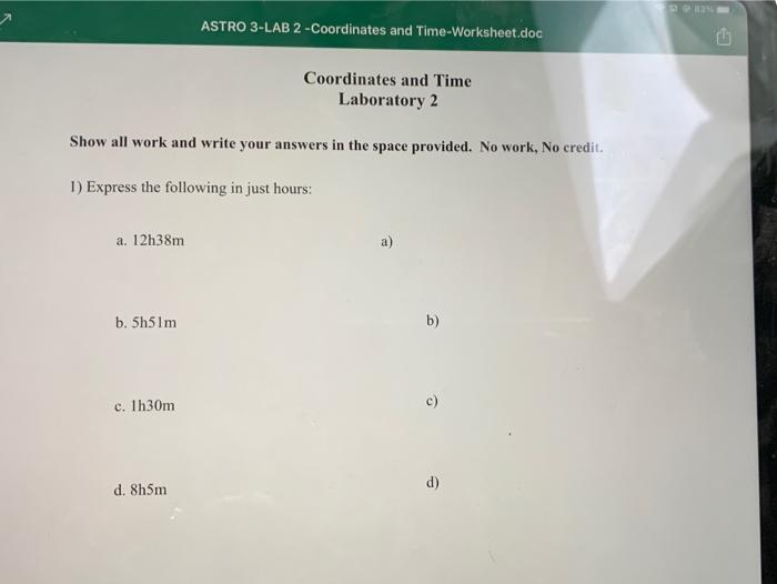 Solved ASTRO 3-LAB 2 -Coordinates and Time-Worksheet.doc | Chegg.com