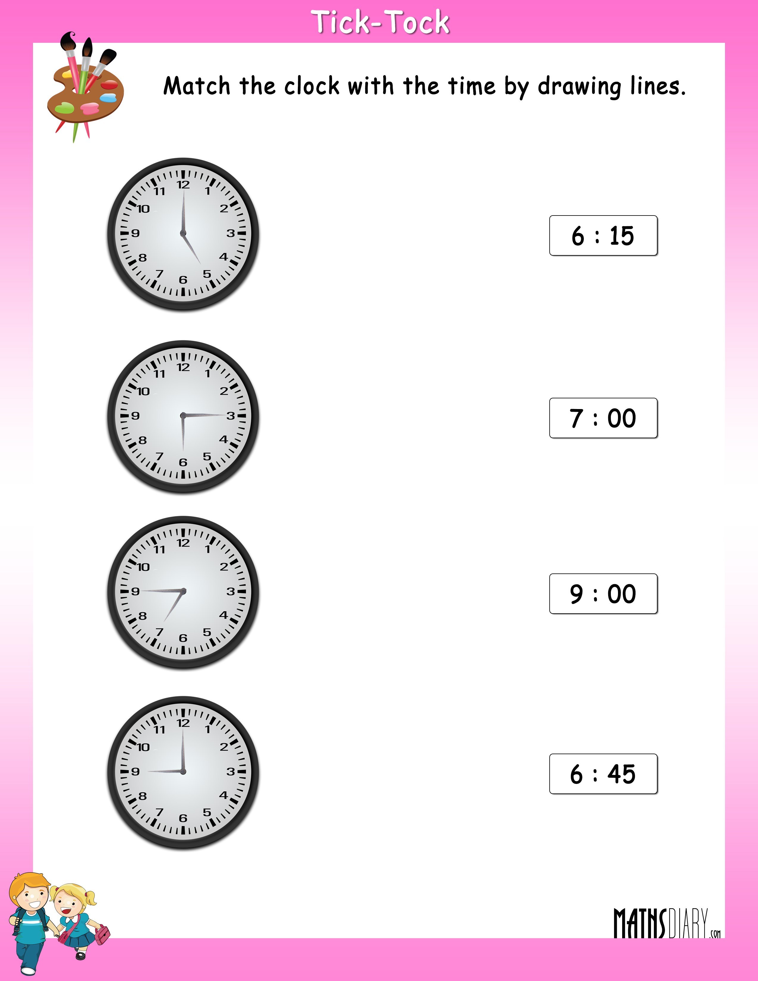 Match the Clock with the Time - Math Worksheets - MathsDiary.com