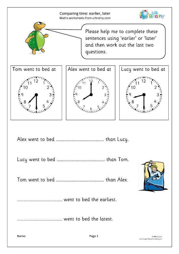 Comparing time: earlier and later - Time worksheets for Year 1 ...