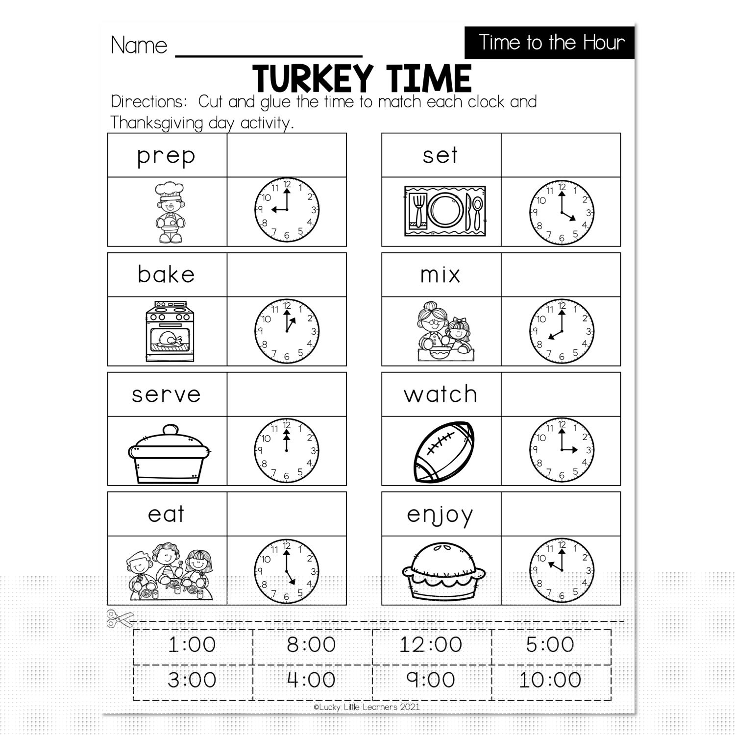 Fall- Early Finishers 1st Grade - Math - Time to the Hour - Turkey ...