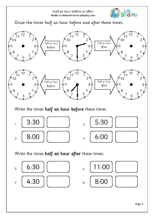 Time worksheets for Year 1 (age 5-6) - URBrainy.com