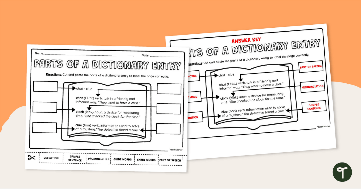 Dictionary Entry Cut and Paste Worksheet | Teach Starter