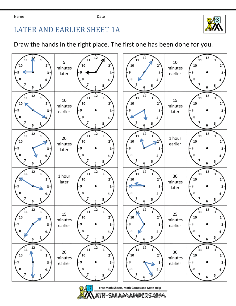 Telling Time to 5 minutes Worksheets