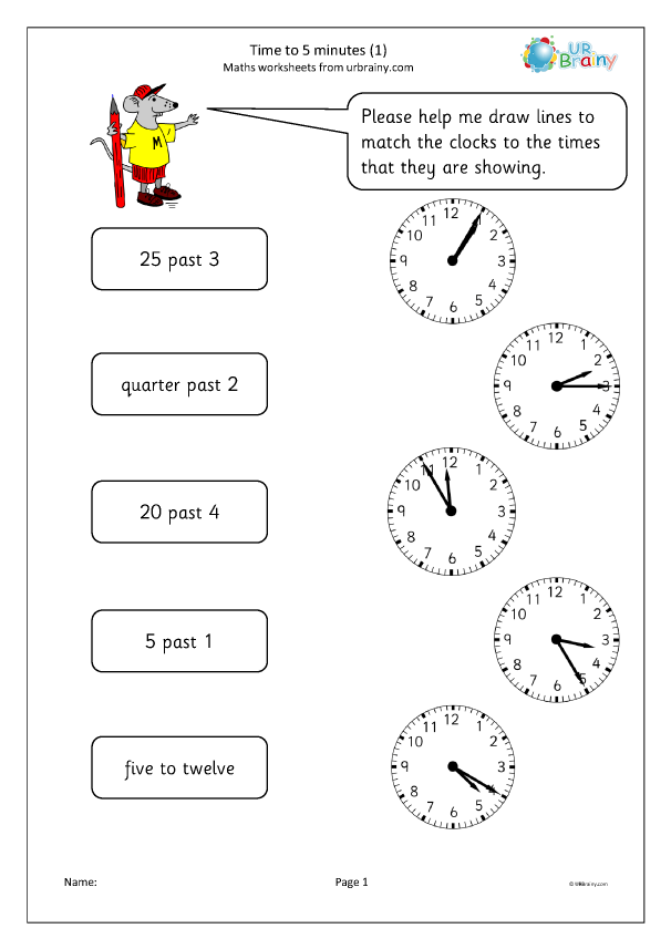 Time to 5 minutes (1) - Time Worksheets for Year 2 (age 6-7) by ...