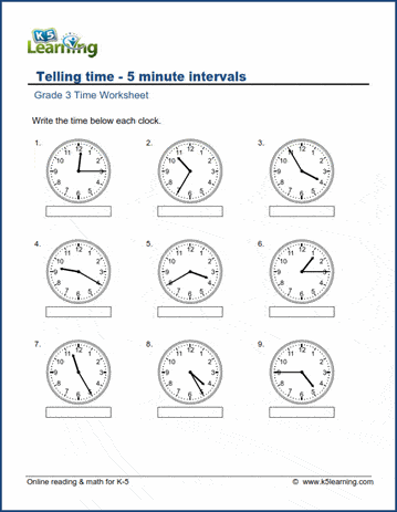 Grade 3 Telling Time Worksheet : Read the Clock - 5 minute ...