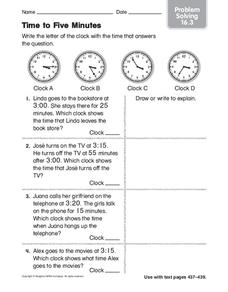 Time to Five Minutes: Problem Solving Worksheet for 3rd - 4th ...