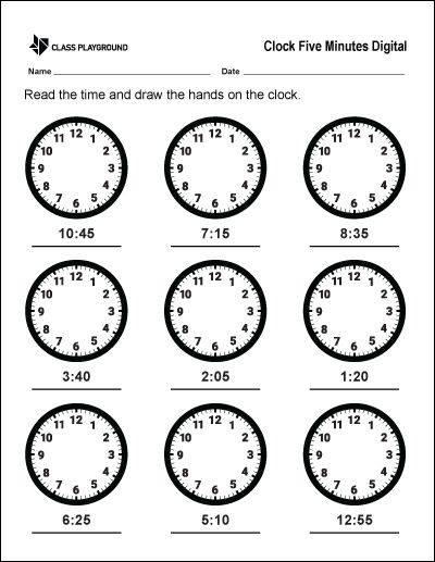 time worksheet five