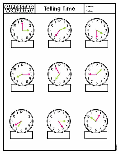 time worksheet for 1st grade