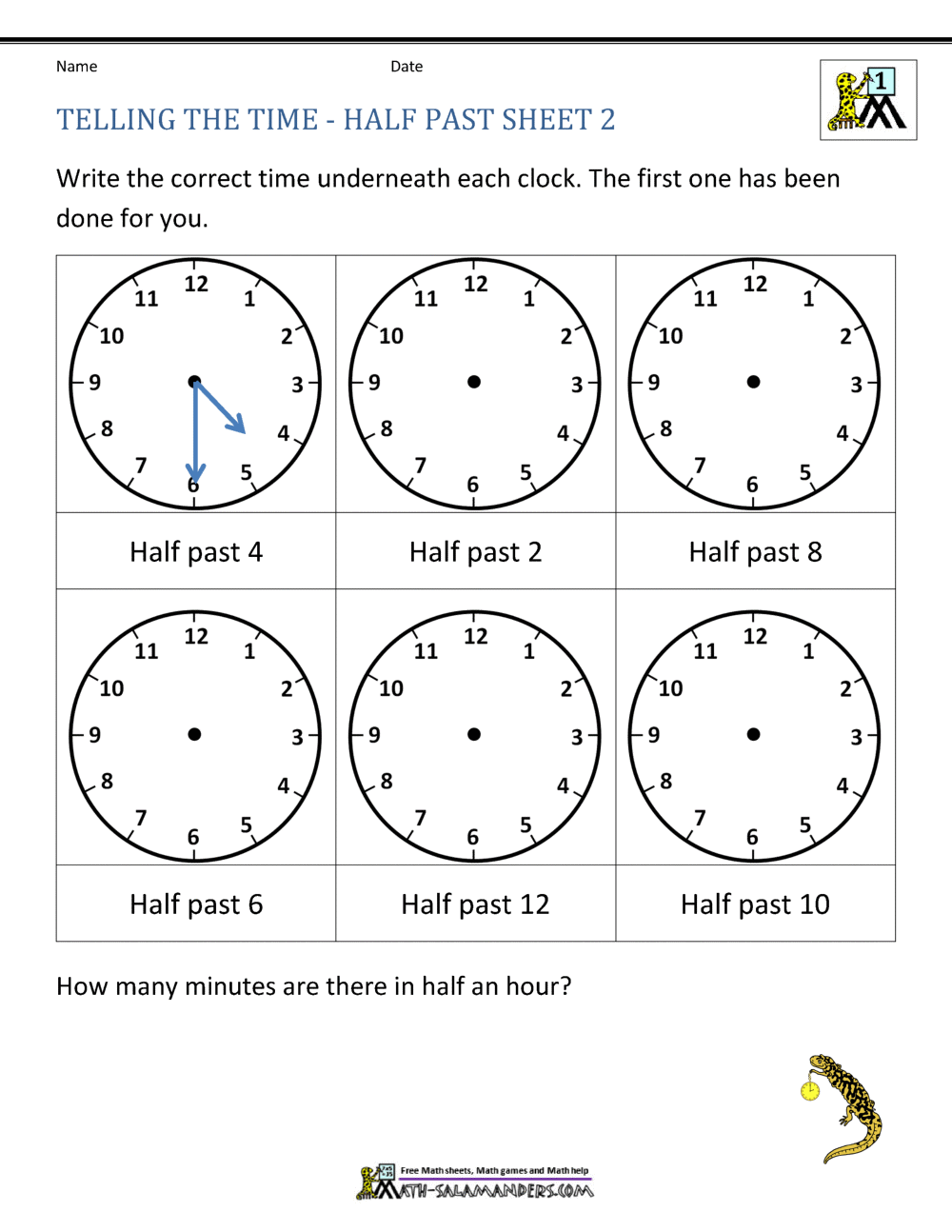 time worksheet for 2nd class