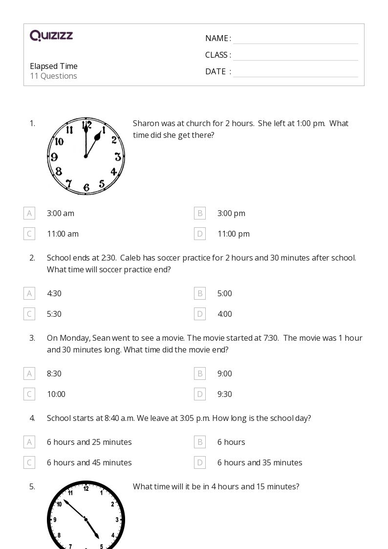 50+ Elapsed Time worksheets for 5th Grade on Quizizz | Free ...