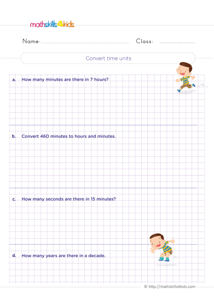 5th-Grade math time worksheets: Elapsed time word problems and more