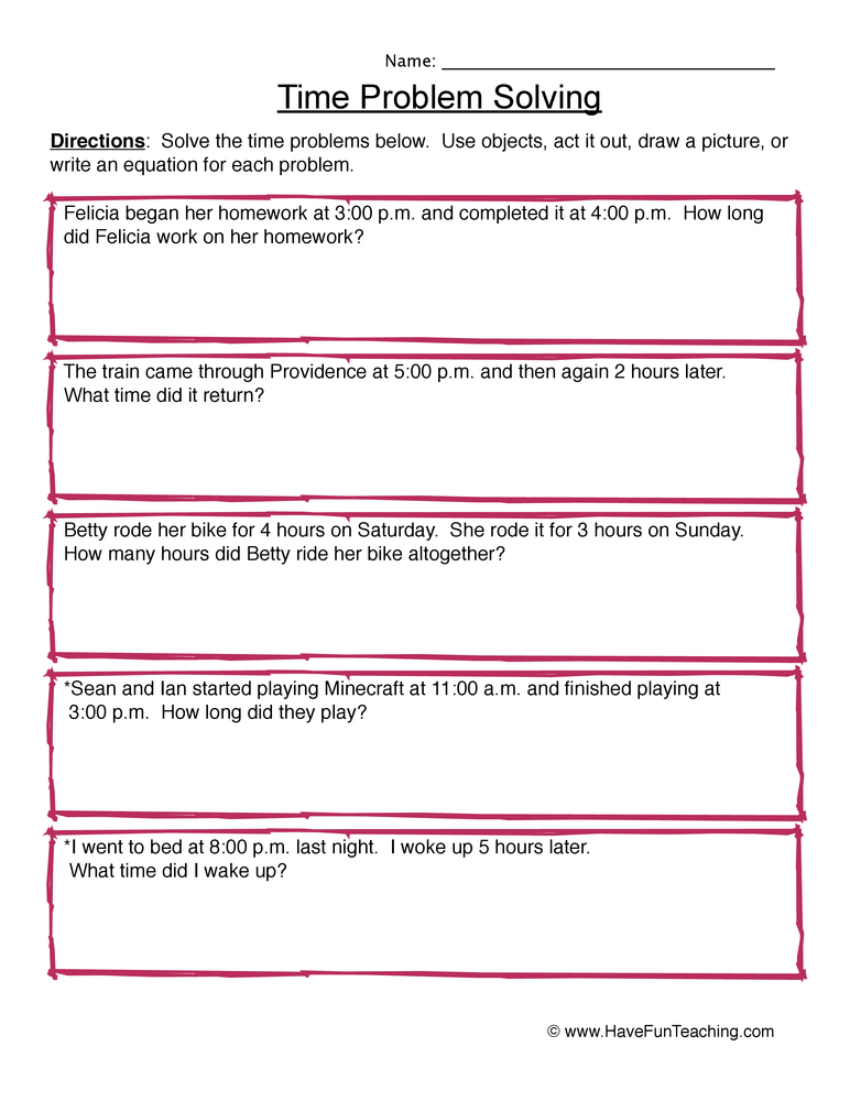 time worksheet for adults