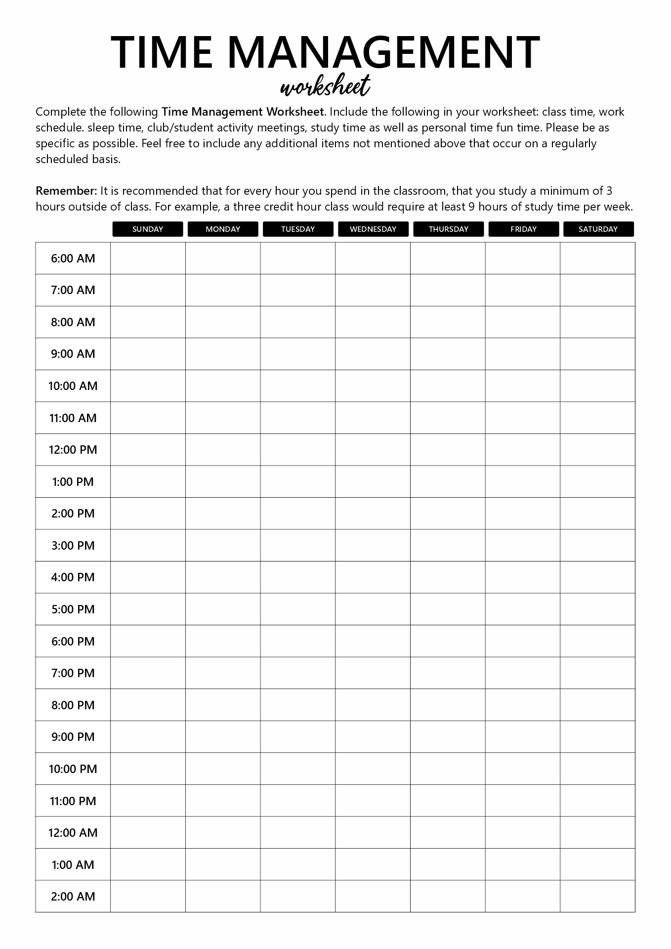 18 Time Management Schedule Worksheets - Free PDF at worksheeto.com