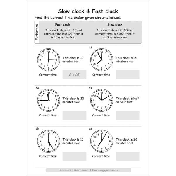 Class 5 | Maths | Time | Activity Based Worksheets - Key2practice