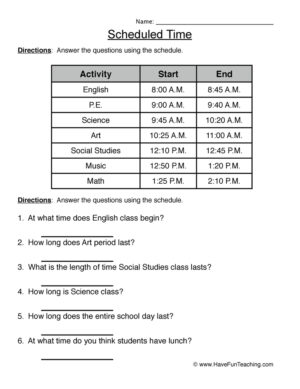 Scheduled Time Worksheet  