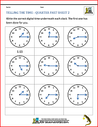 Clock Worksheet - Quarter Past and Quarter to