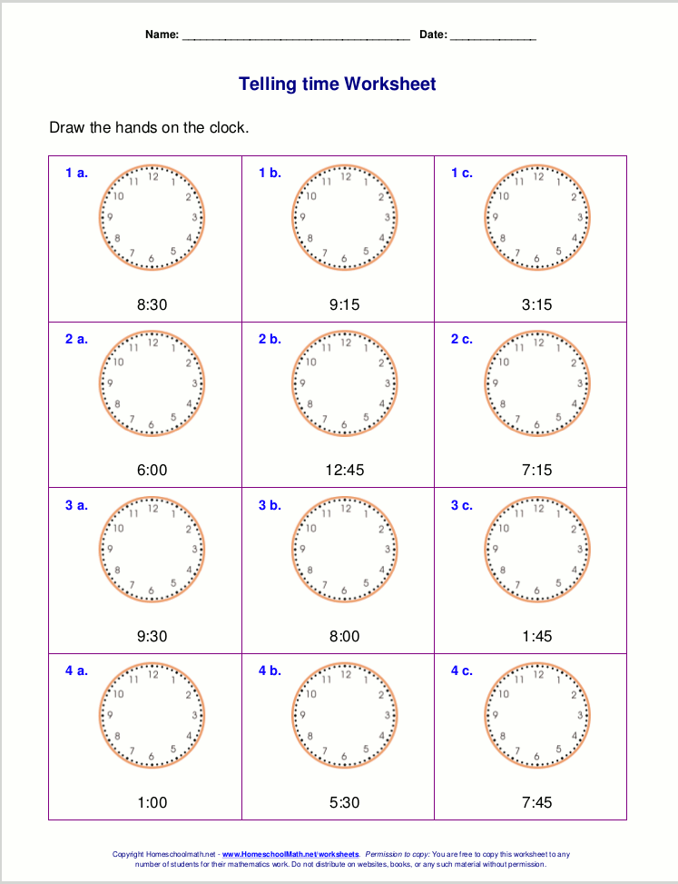 Telling time worksheets for 2nd grade