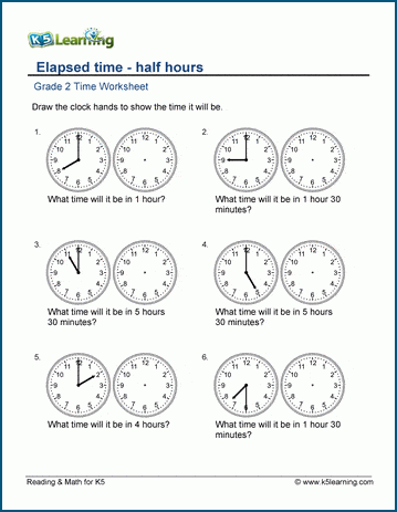 Grade 2 Time Worksheets: elapsed time (hours and half hours) | Worsheets library...
