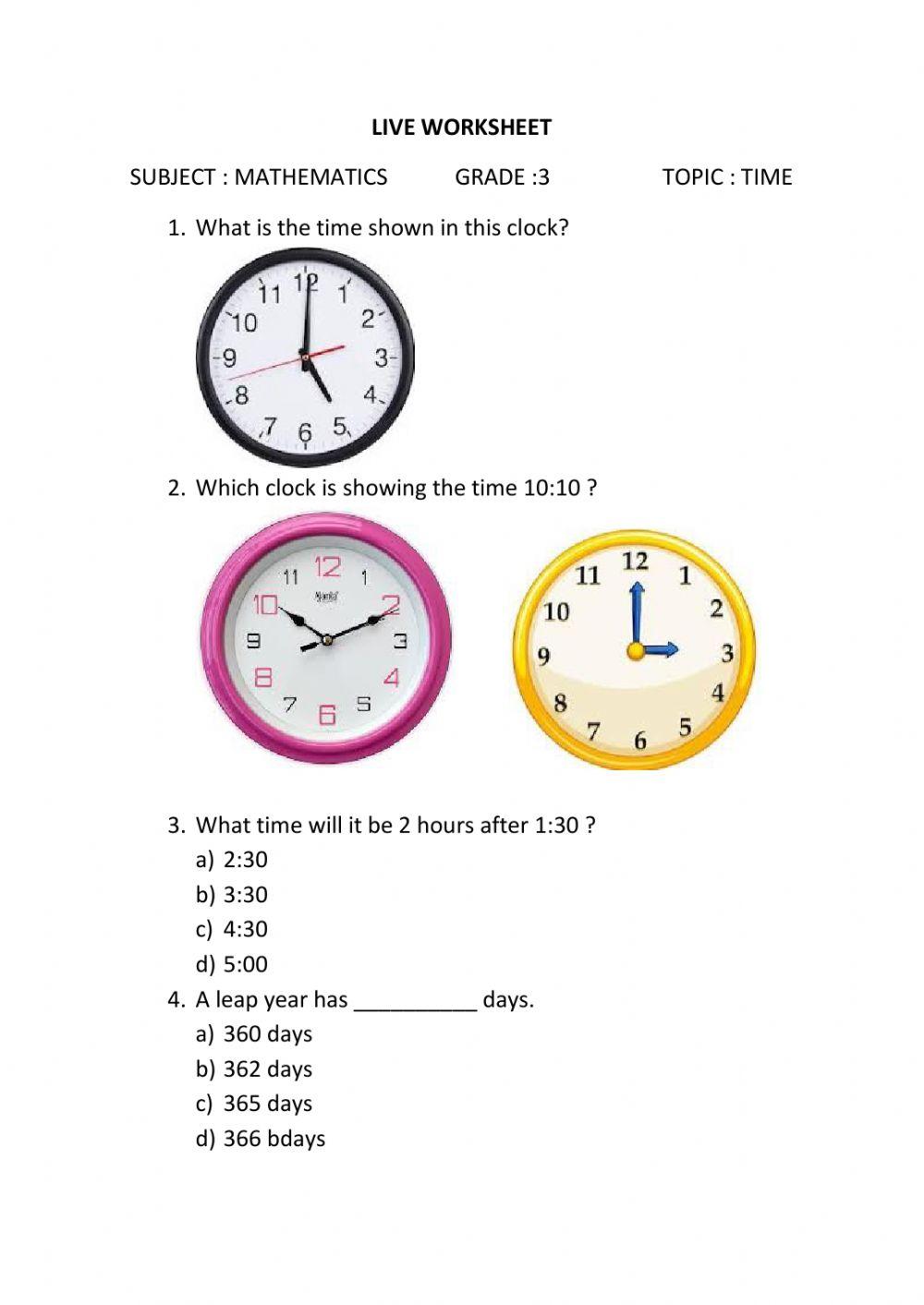 Time online exercise for 3 Live Worksheets Worksheets Library