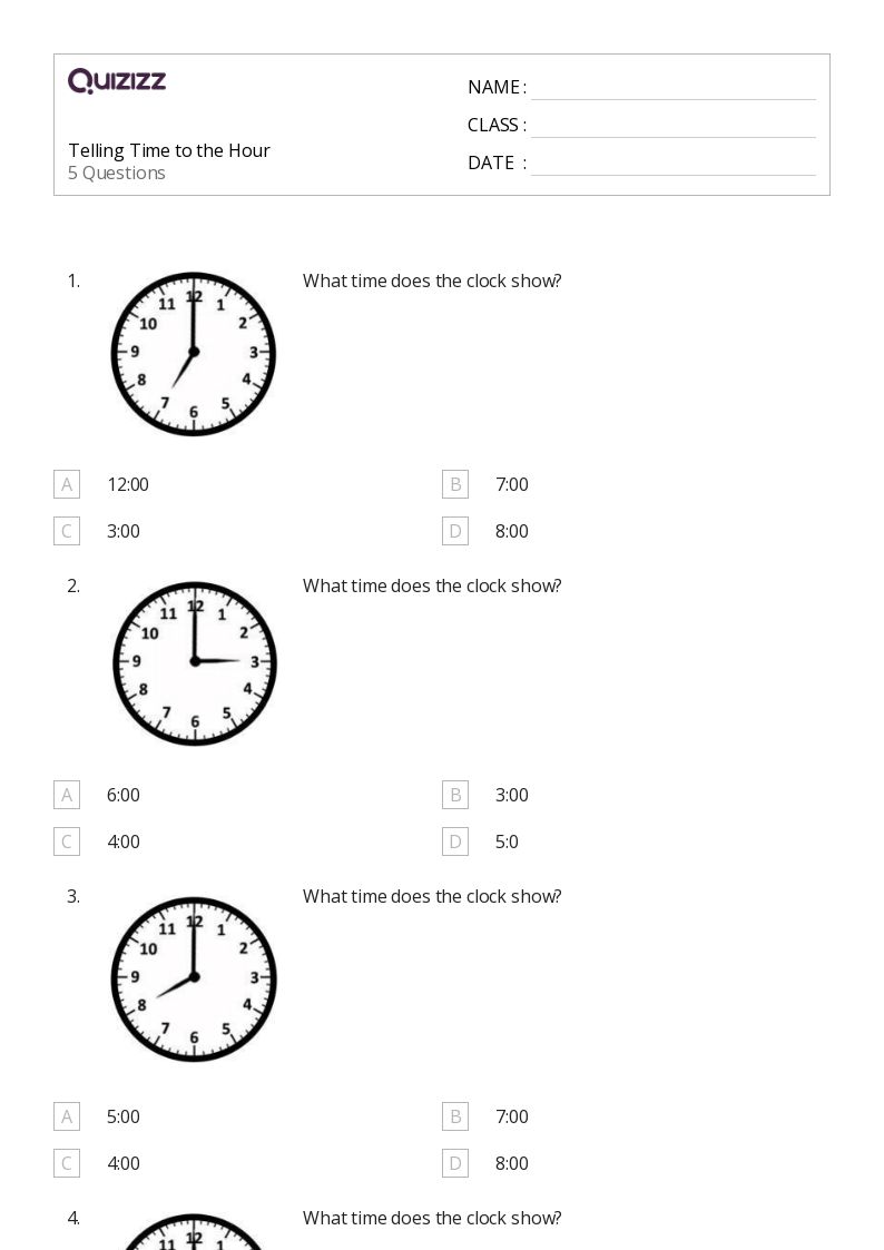 50+ Time to the Hour worksheets for 3rd Grade on Quizizz | Free ...
