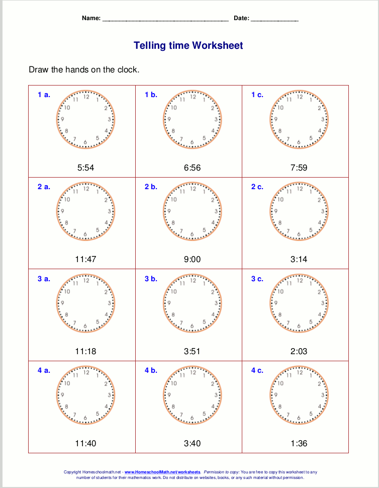 time worksheet for grade 3