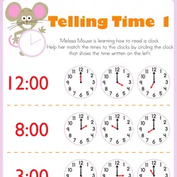 time worksheet for kindergarten free