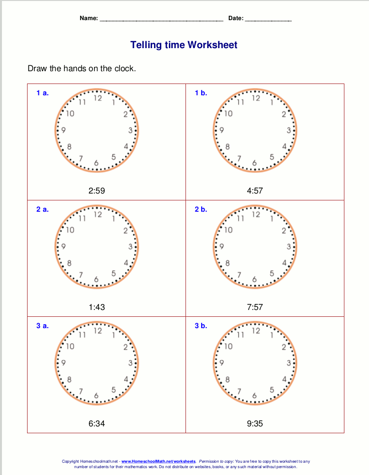 Telling time worksheets for 3rd grade