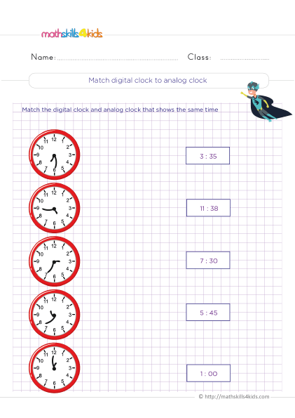 time worksheet for third