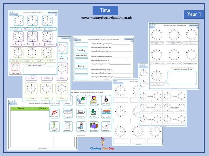 Year 1 Differentiated Time Worksheets- Time to the hour - week 1 ...