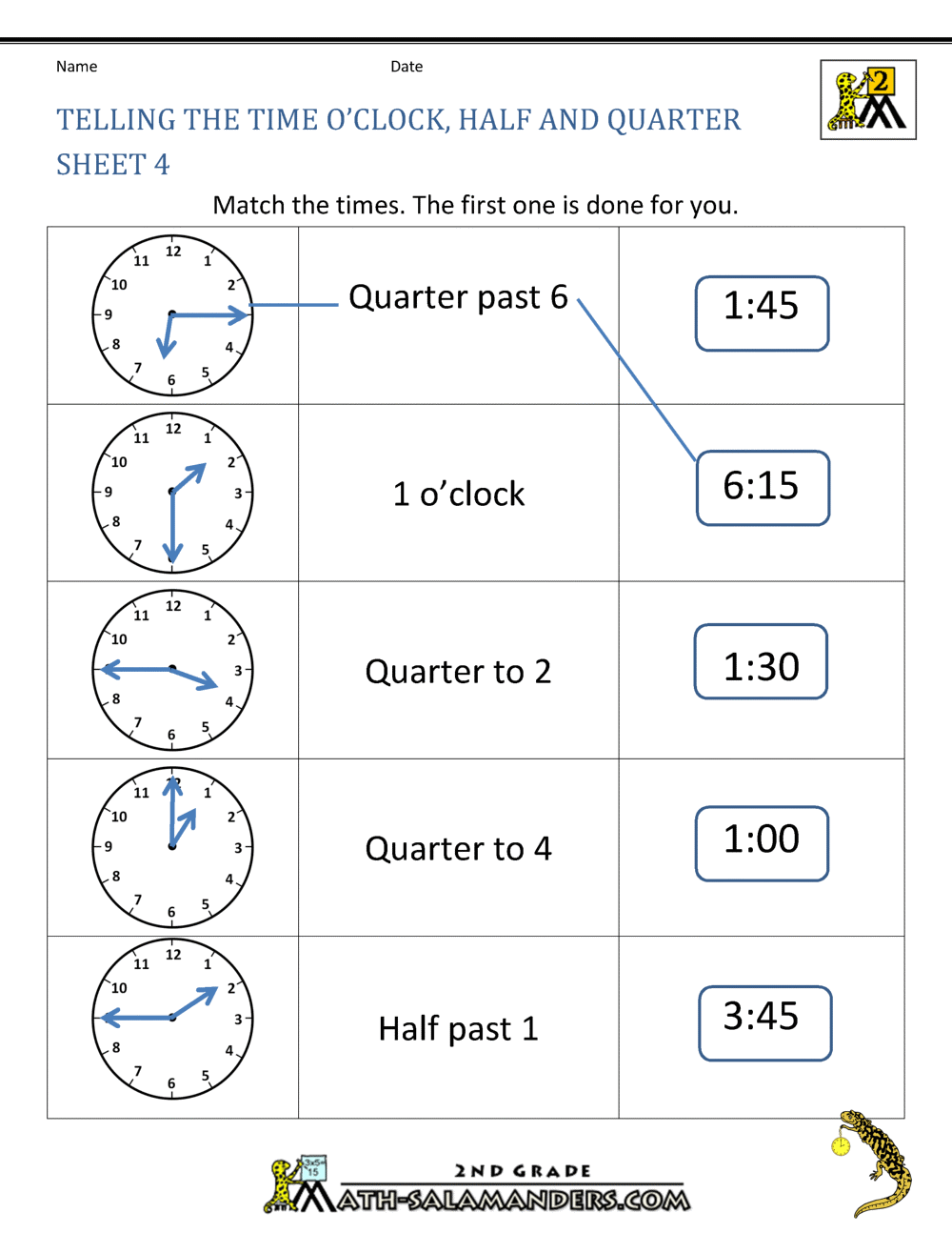 Time Worksheet Oclock, Quarter, and Half past